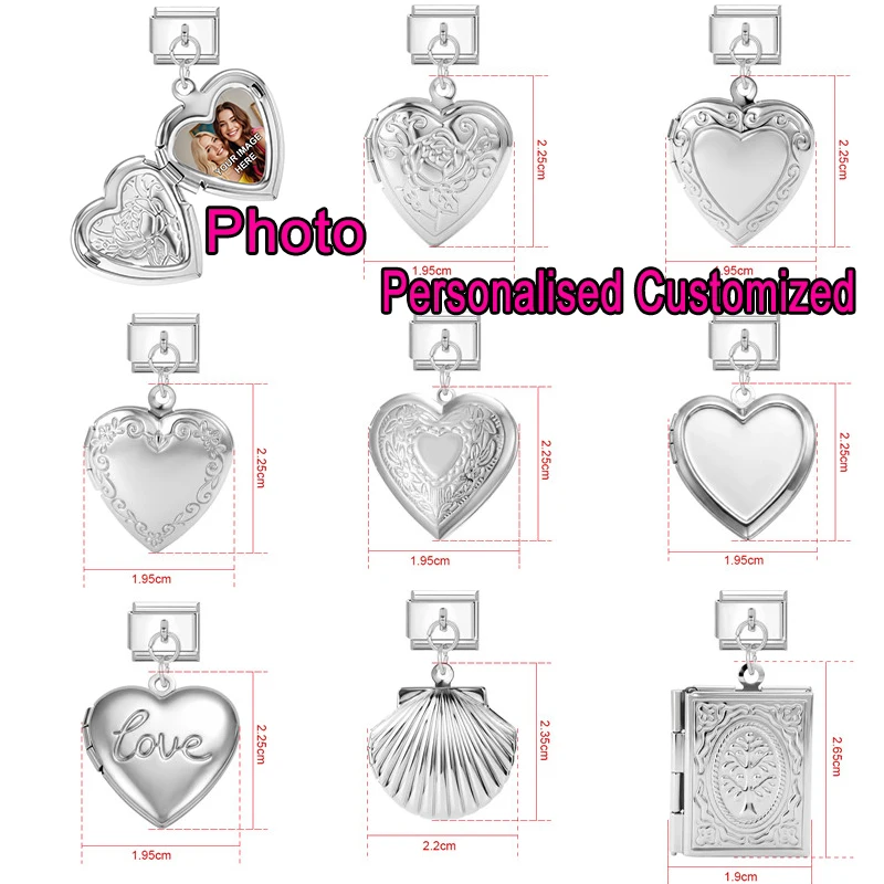Fashion Photo Personalised Customized Photo box Italian Charms Link 9mm Stainless Steel Bracelets Family Pets Image Custom Gift