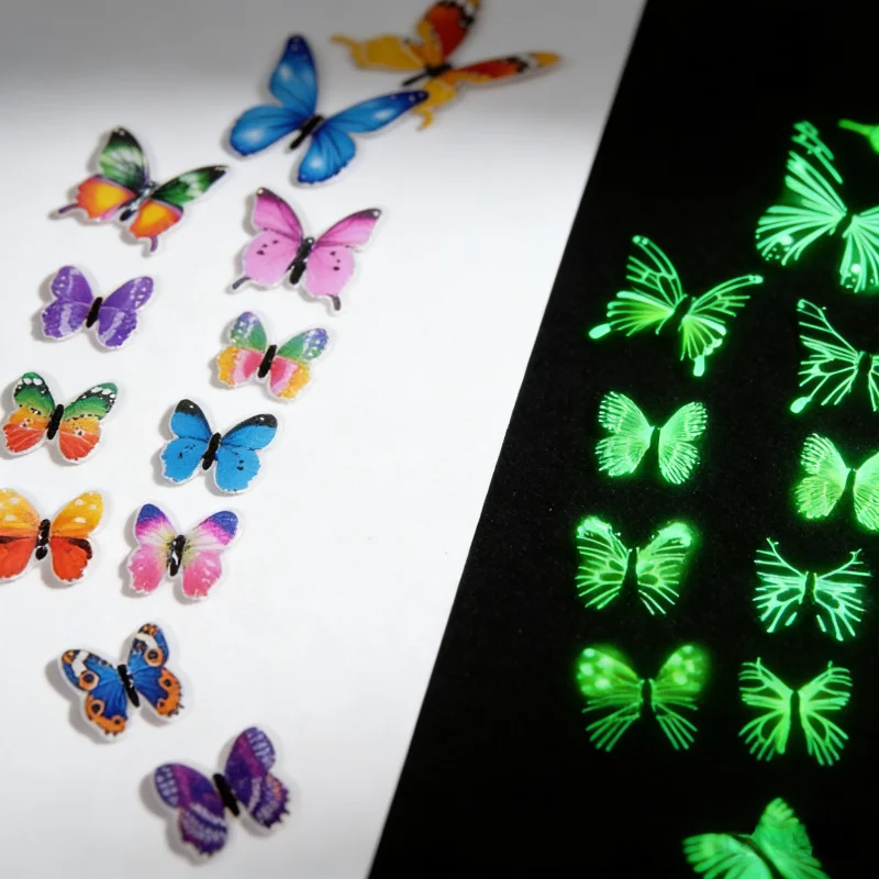 Glowing Butterfly Wall Sticker12Pieces3DLuminous Reusable High Gloss Stickers Animal Theme Modern Style Living Room Bedroom Deco