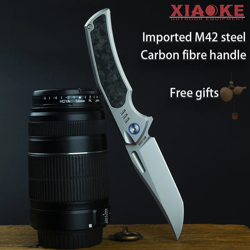 

M42 High-Speed Steel Folding Knife 420J2 Steel Carbon Fibre Handle EDC Pocket Knife for Camping Hunting Gift Collection