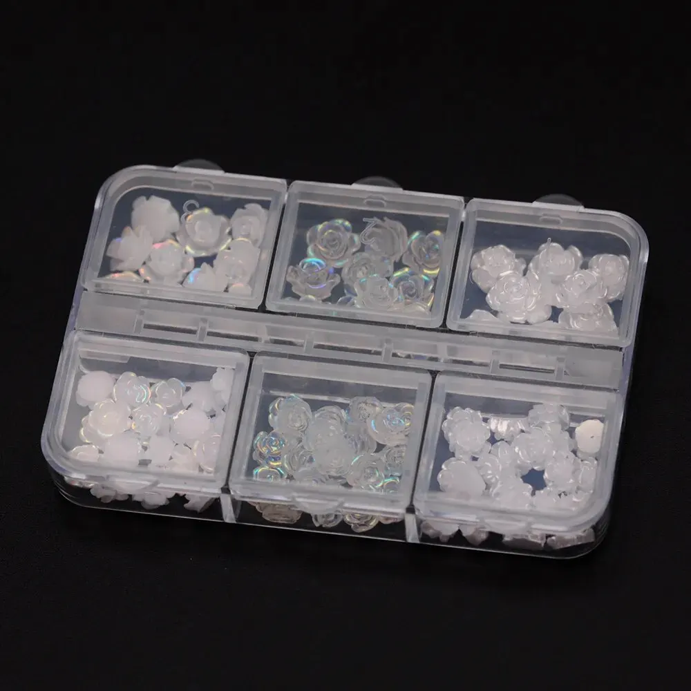 3D 화이트 오로라 동백 네일 아트 매력 라인 석 90PCS 쥬얼리 아크릴 수지 장식 DIY 공예 꽃 매니큐어 디자인