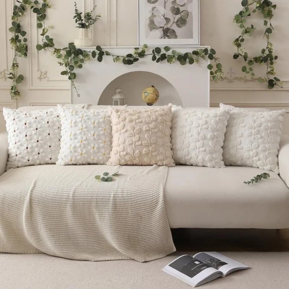 New Embroidery Daisy Spring Pillow Covers 18 x 18 Inch Soft Pillow Cases Square Throw Pillow Cases Home Sofa Decor