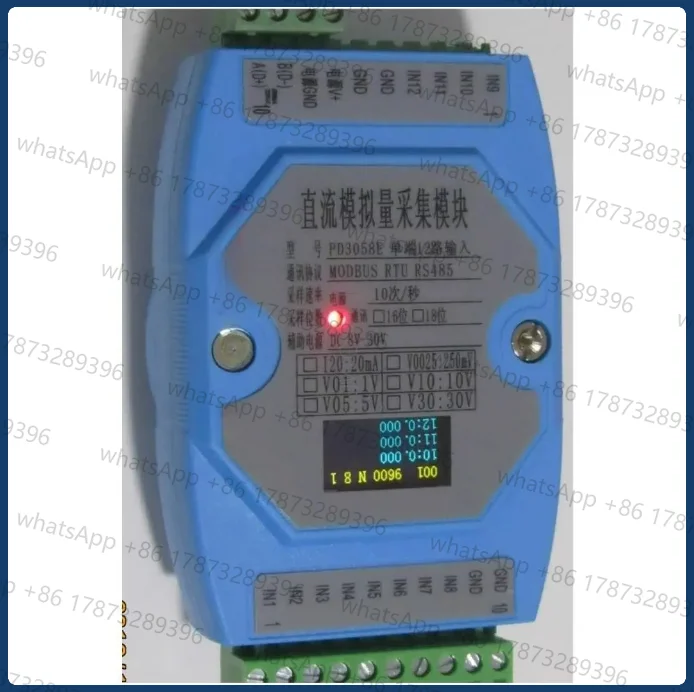 Customized 12 Channel Analog Inputs 12AI 16-bit RS485 Modbus RTU DAQ Module Data Acquisition 0-10V 30V 4-20mA OLED Display