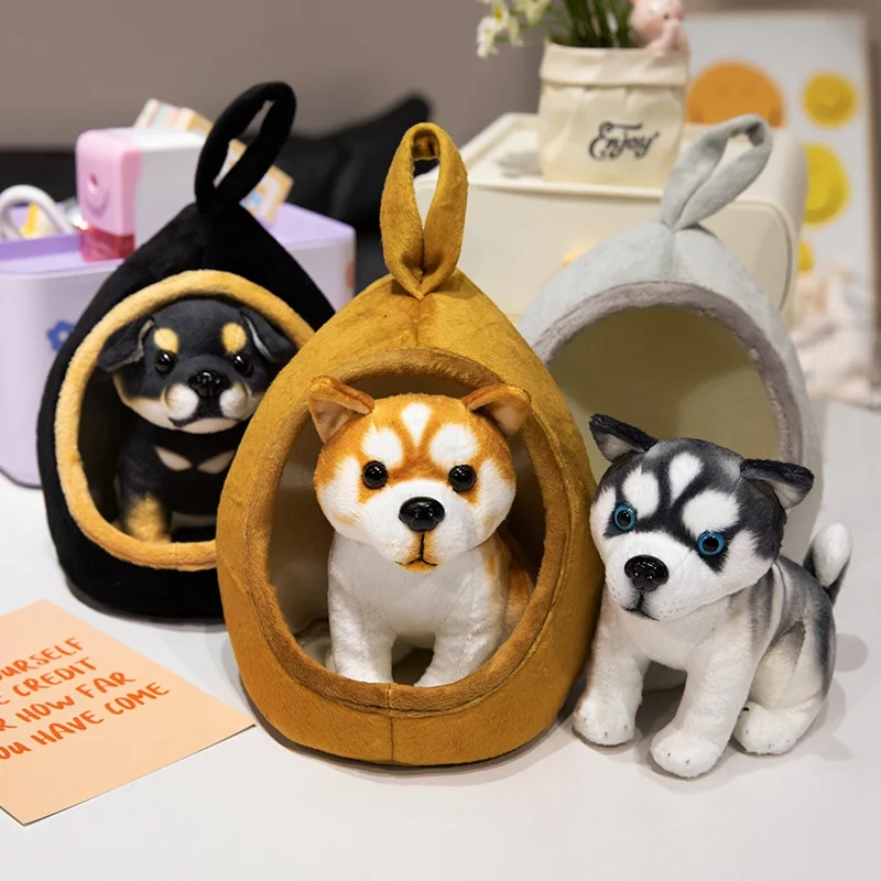 18cm simulação casa do cão brinquedo de pelúcia bonito pequeno husky akita cão rottweiler filhote de cachorro animal de pelúcia boneca decoração presente aniversário