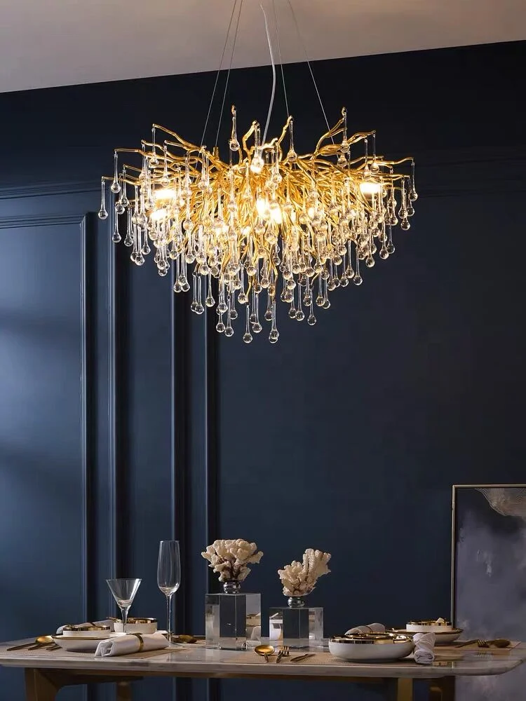 Modern new design gold chandelier living room Portugal modern lighting water drop chandelier wholesale