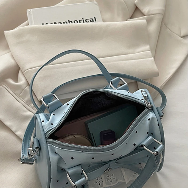 Koreanische Bogen Polka Dot Tasche Mode Bowler Tasche Farbe-blockiert Spitze Y2k Stil Handtasche Retro Süße Plaid Crossbody Zipper schulter Tasche – Detail 33