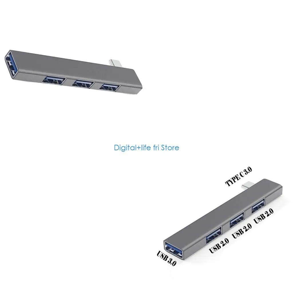 E06D Aluminum Alloy 4 Port USB Hubs Right Angle Design Enhances Heat Dissipation USB3.0 Type C Super Speed for Fast File