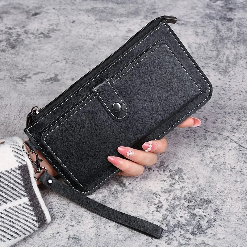 Fashion Women Wallets Simple Zipper Purses Black White Gray Red Long Section Clutch Wallet Soft PU Leather Money Bag