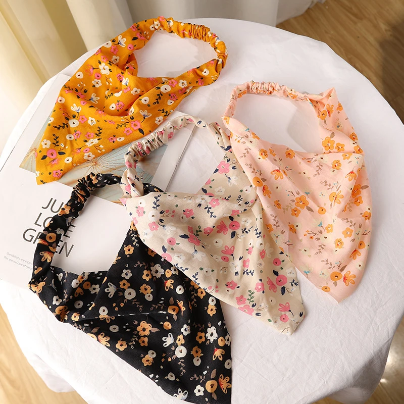 Summer Vintage Print Flower Beach Bandana Hair Scarf Fashion Elastic Rubber Headbands For Women Girl Hair Accessories