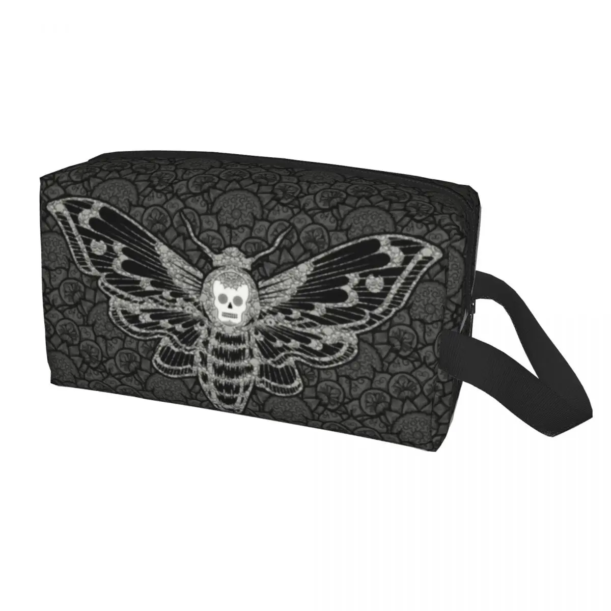 Kawaii Gothic Death Head Skull Travel Toiletry Bag for Women Moth With Mandala Cosmetic Makeup Bag Beauty Storage Dopp Kit