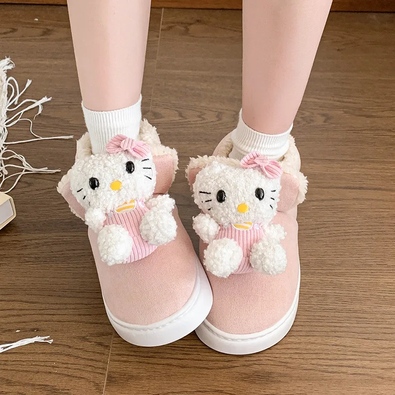 Sanrio winter hello kitty cute warm home women's shoes cartoon doll non-slip thick-soled outdoor wear plush cotton boots