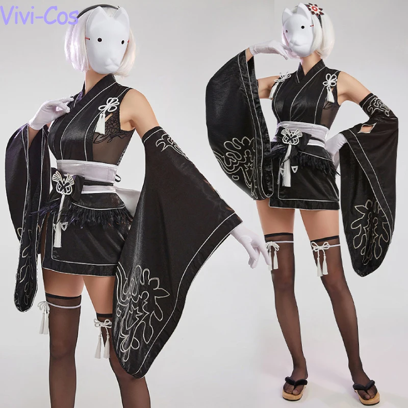 Vivi-Cos Game NieR:Automata 2b Kimono Cosplay Costume Cool Balck Battle Uniform Unisex Activity Party Role Play Halloween S-XL