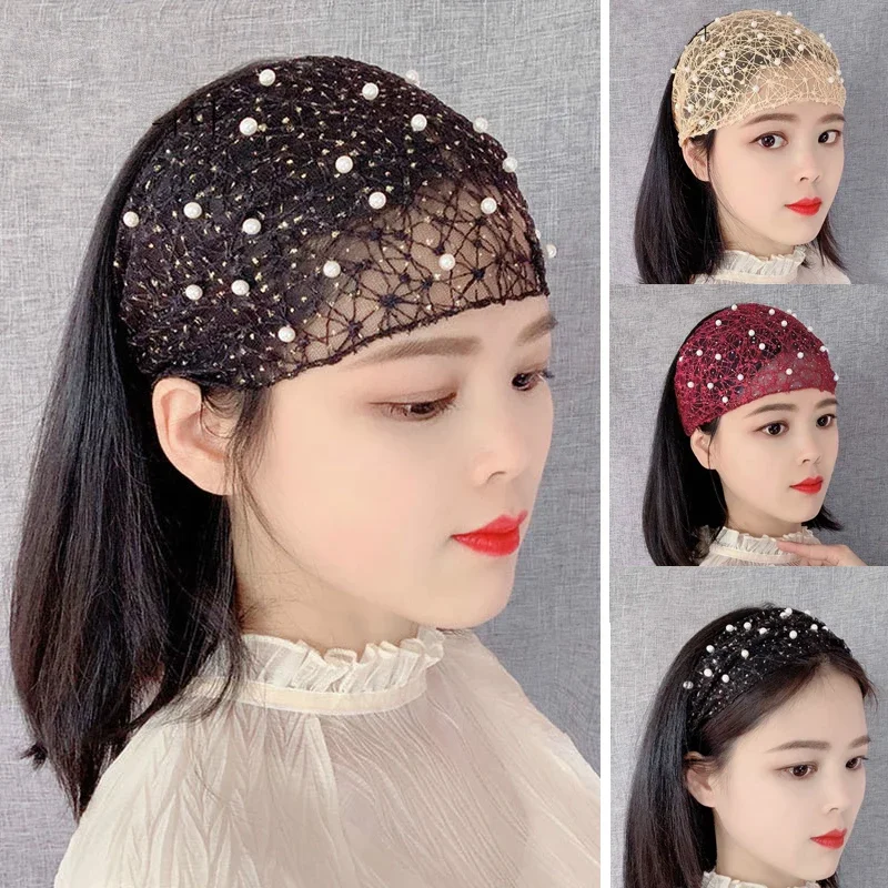 

Pearl Wide Edge Lace Headband Breathable and Elastic Versatile Covering Fragmented Hair Washing Face Makeup As Pressing Headband