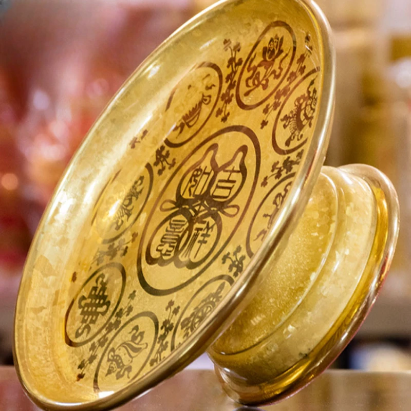 Pure copper crystal offering plate, fruit plate, auspicious eight treasure fruit plate, Buddha front home offering