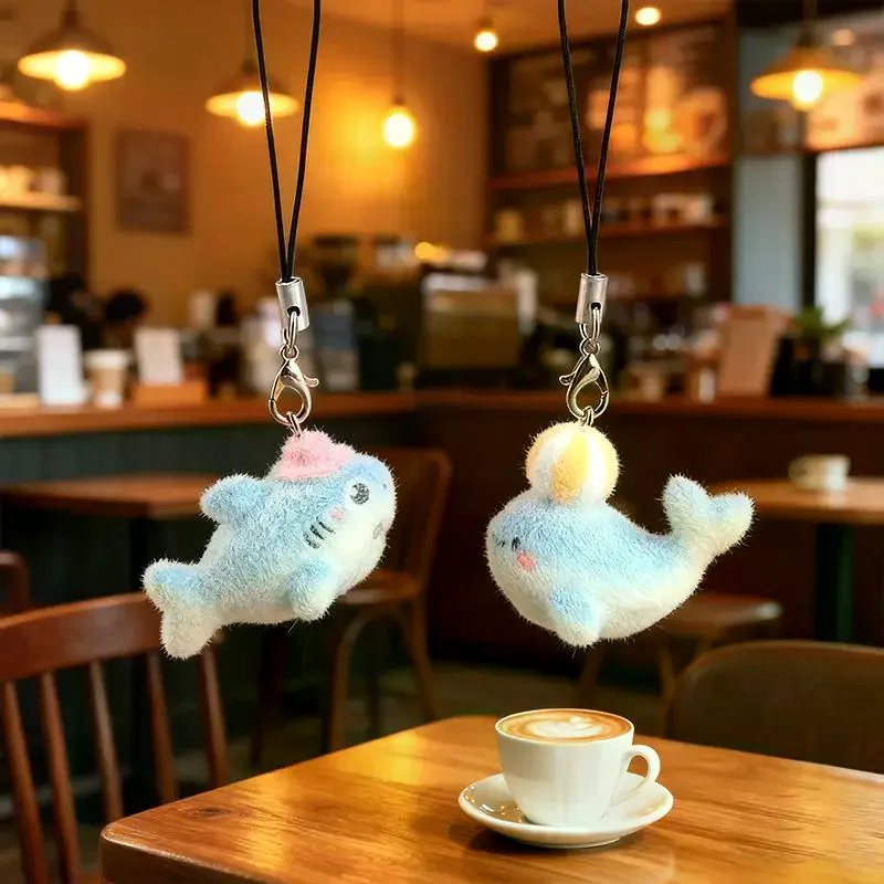 1個入り レジン製 可愛い 3Dイルカ フロッキングドール ペンダント スマホチェーン ふわふわサメ カメ 動物キーホルダー バッグ 車のキーリング ギフト