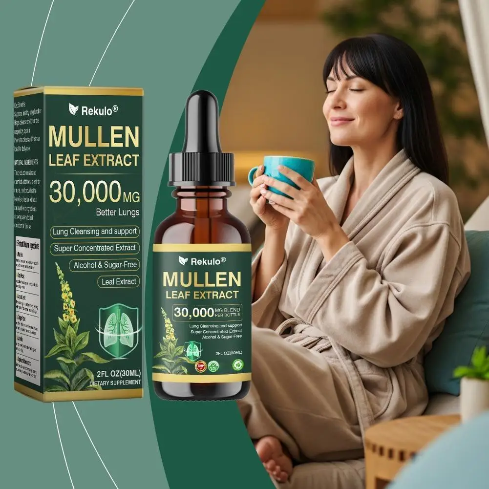 30000mg Mullein Leaf Extract Lung Clean Drops Natural Fast Absorption Daily Respiratory Care Oral Supplement For Health