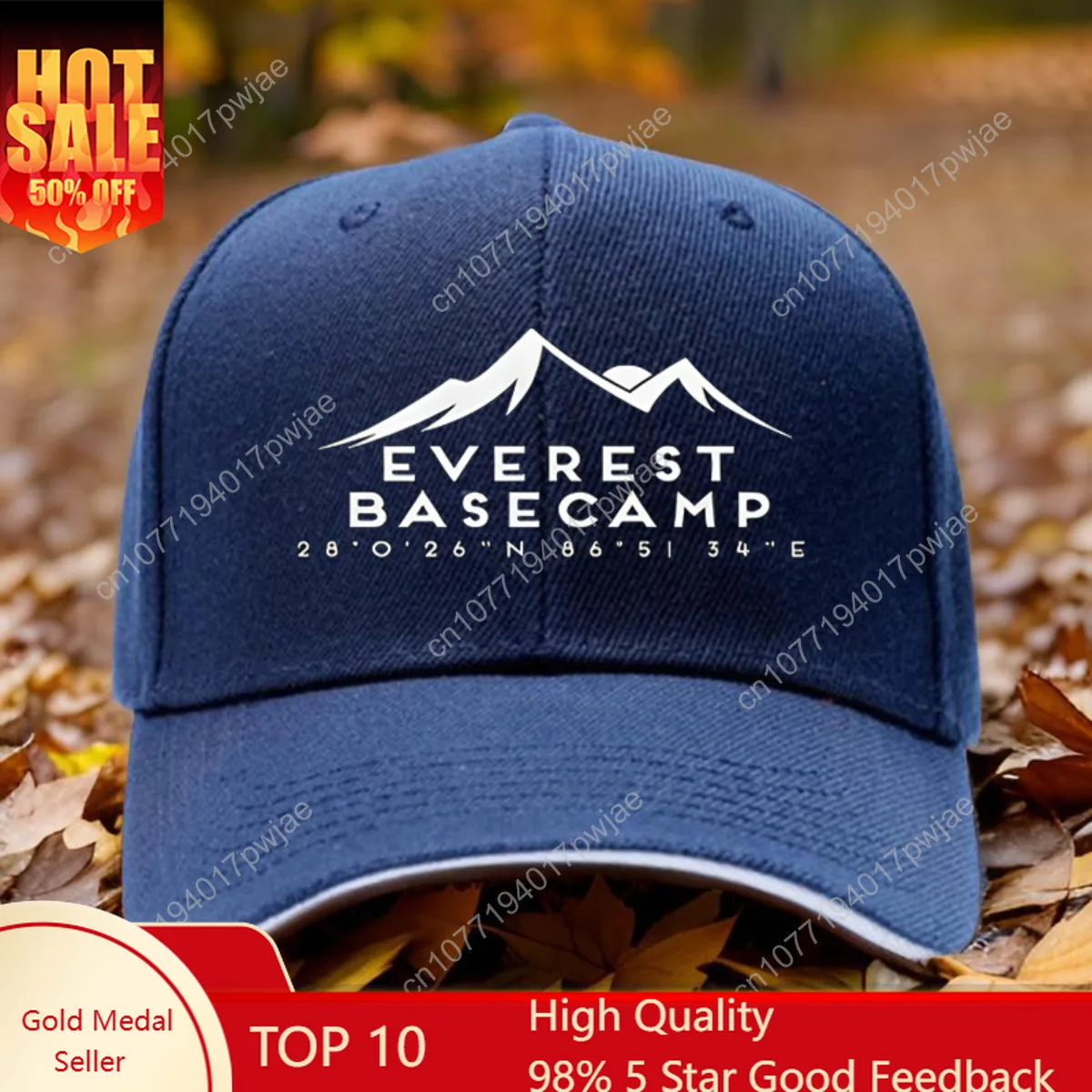 

1pc Everest Base Camp Trucker Hat - Adjustable Snapback Baseball Cap for Men & Women, 100% Polyester, Black with White Mountain