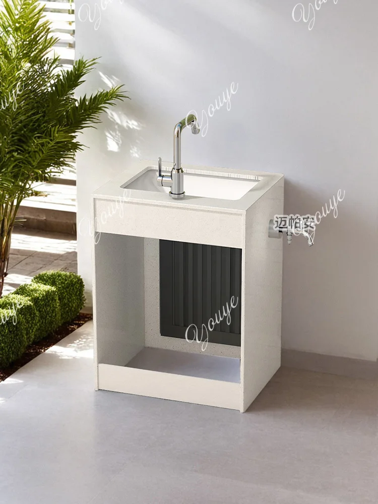 Rock slab rounded edge stone floor-to-ceiling wash basin courtyard garden wash basin outdoor balcony wash basin