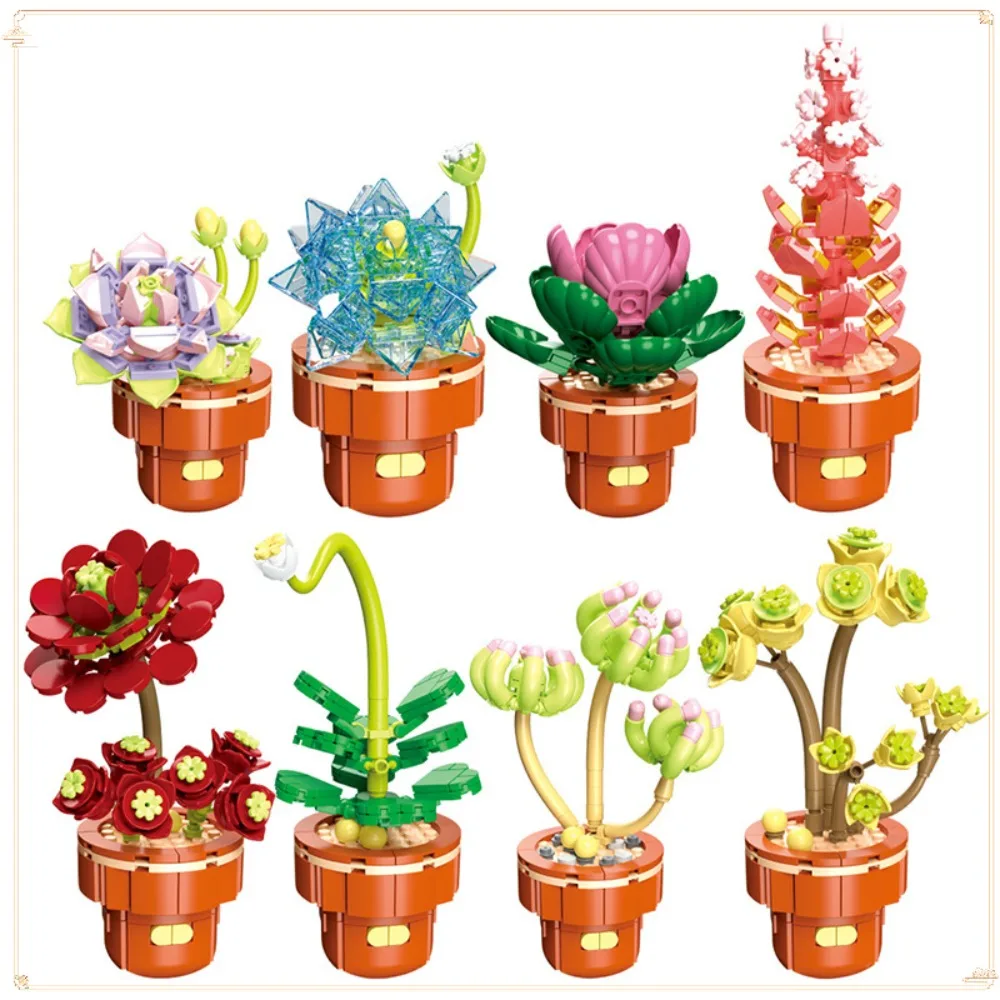 

Building Block Flower Series Mini Succulent Potted Plant Puzzle Assembly Toy Decorative Ornaments Valentine's Day Birthday Gift