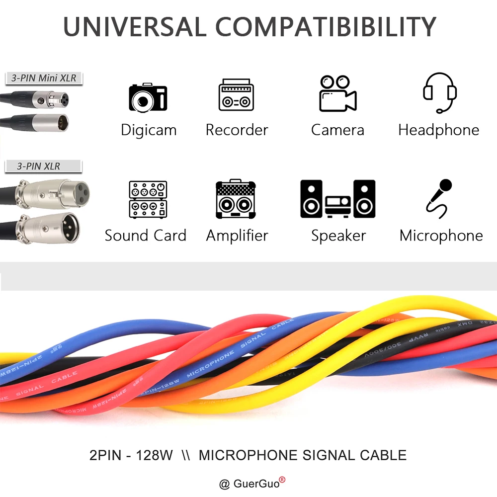 Mini XLR 3 pines macho a XLR cable de audio hembra de 3 pines ​ ​   Cable de línea de audio de cobre blindado con lámina de aluminio ​ ​   Para