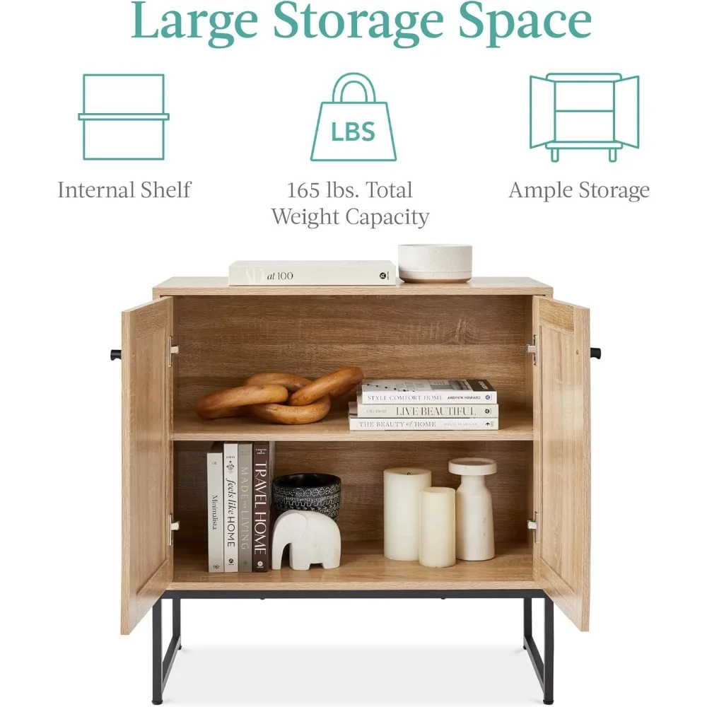 2-door rattan locker with accented furniture, multi-functional cupboard, sideboard, buffet table with scratch-resistant feet