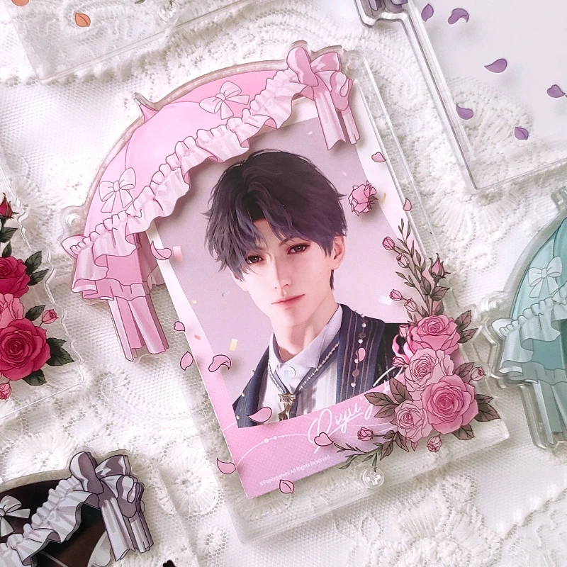Elegant European Parasol Rose Acrylic Photocard Frame, Umbrella Flower Whisper Series 3.5Inch Card Case, Romantic Desk Decor