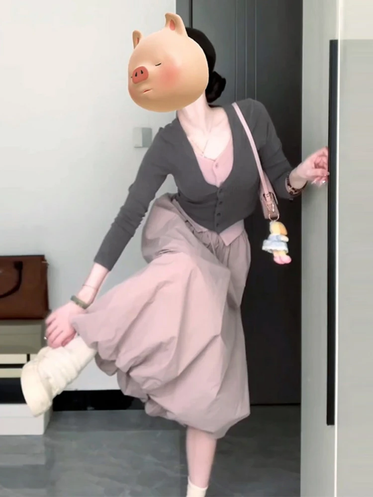 

Модный комплект из длинного платья и жакета для женщин, весна 2026, ранний сезон, новый стиль, популярный трендовый костюм-двойка с V-образным вырезом и завышенной талией, в стиле принцесс.