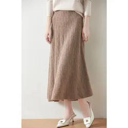 New 100% Merino Wool Women's Skirts Elastic Waist Cashmere Knitting A-line Grace Soft Basic Casual Autumn Winter Clothing Skirts