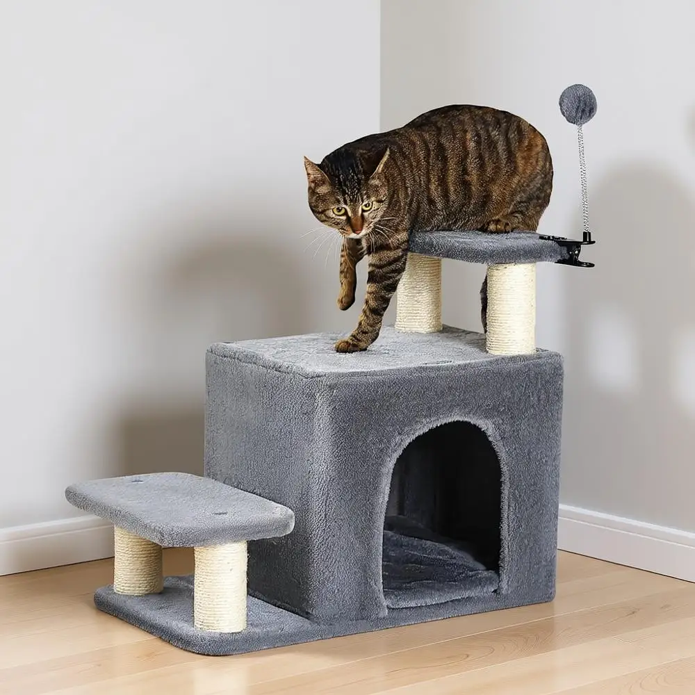 

Cat Scratching Post & Large Condo, Pet Steps or High Beds Couch, 3 Combinations Cat Tree Tower, Removable Cushion & Bonus Toy, G