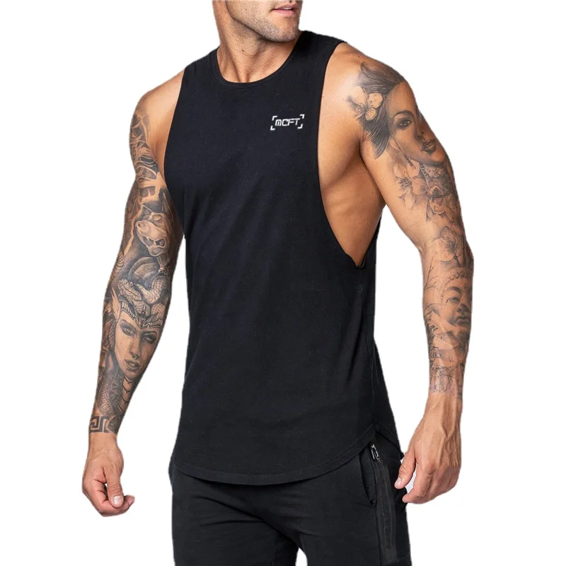 

Summer Men's Cotton Breathable Wide Shoulder Vest Fitness Loose Sleeveless Top Casual Print T-shirts