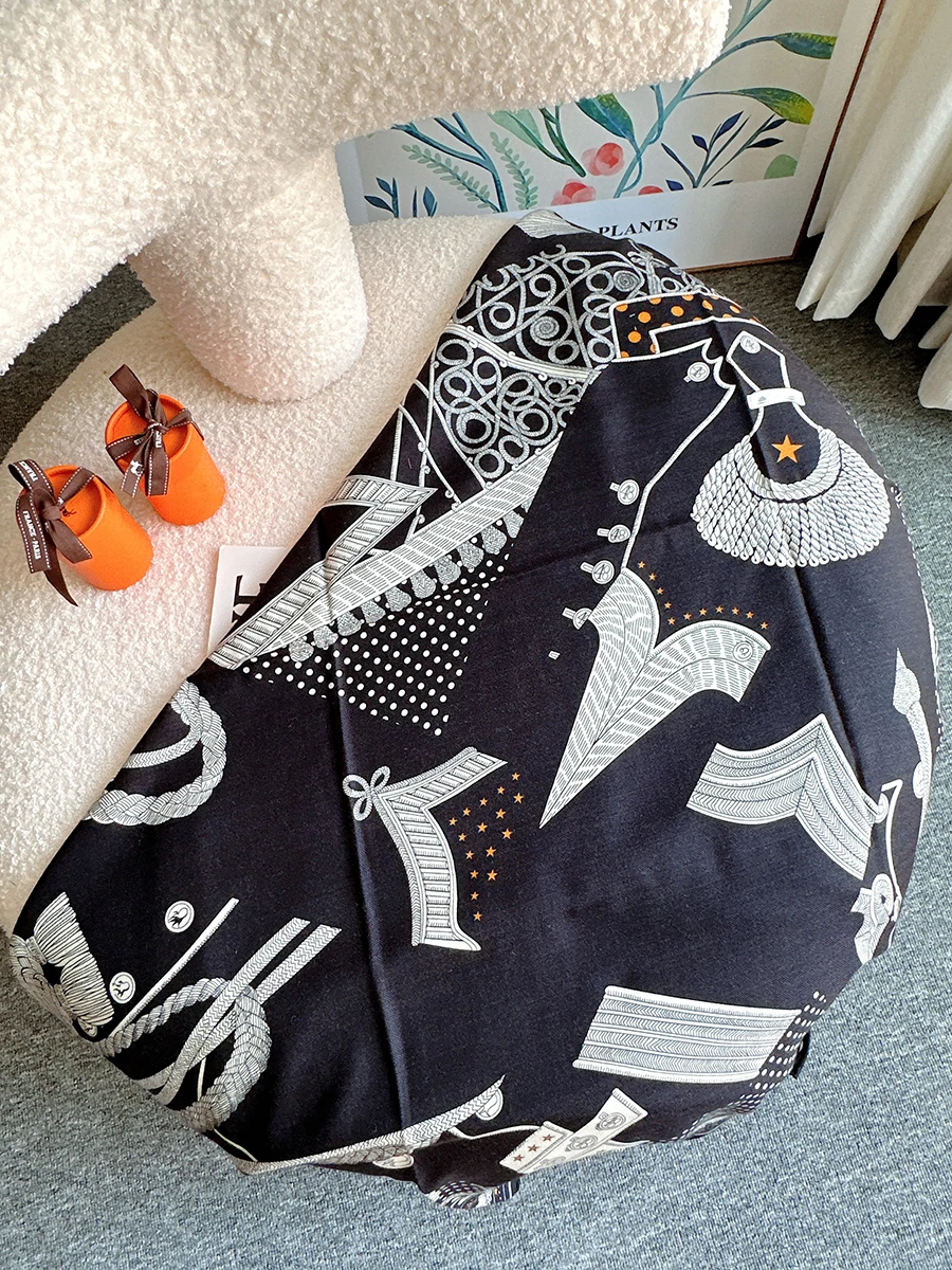 Luxury Designer Shawl Mermaid Cashmere+silk Scarf Winter Wraps Printed Hijab Zouaves et Dragons Bandana shawl 140
