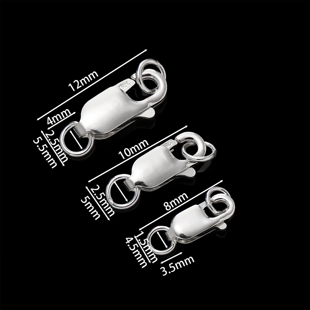 2Pcs Solid Silver Lobster Clasps Jewelry Connector Buckles For DIY Bracelet Necklace Jewelry Making Findings Supplies