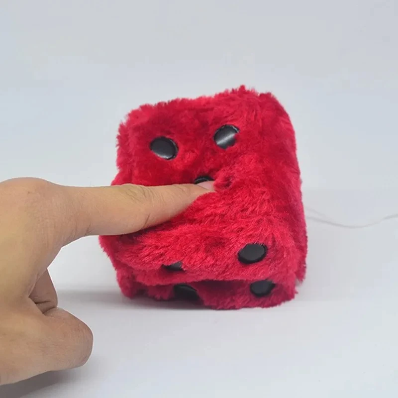 Pair of Retro Square Mirror Hanging Couple Fuzzy Plush Dice with Dots for Car Decoration (Pink) view 6