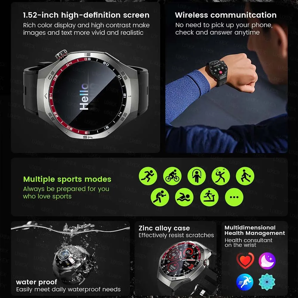 الرجال الساعات الذكية الجديدة 1.52 HD شاشة GPS مسار الحركة معدل ضربات القلب بلوتوث المكالمات SmartWatch مقاوم للماء لنظام أندرويد ios 2026