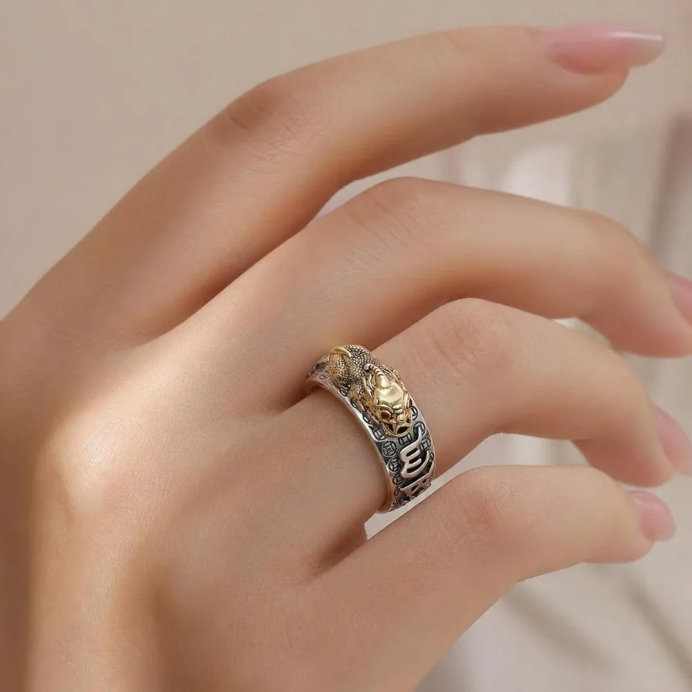 Elegant Chinese Pixiu Ring Adjustable Silver Plated Feng Shui Ring Portable Unisex Wealth Amulet Ring Birthday Gift