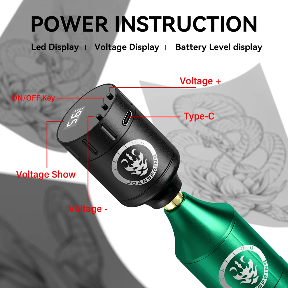 JOANSPRING Tattoo Kit Complete Wireless Rotary Tattoo Machine Kit Battery Needle Ink Cup Box Power Supply Rotary Tattoo Pen Set