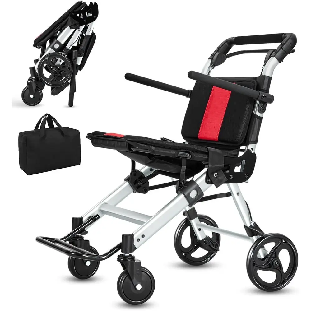 

Легкая складная инвалидная коляска для взрослых с ручными тормозами, портативная, для пожилых людей, до 136 кг