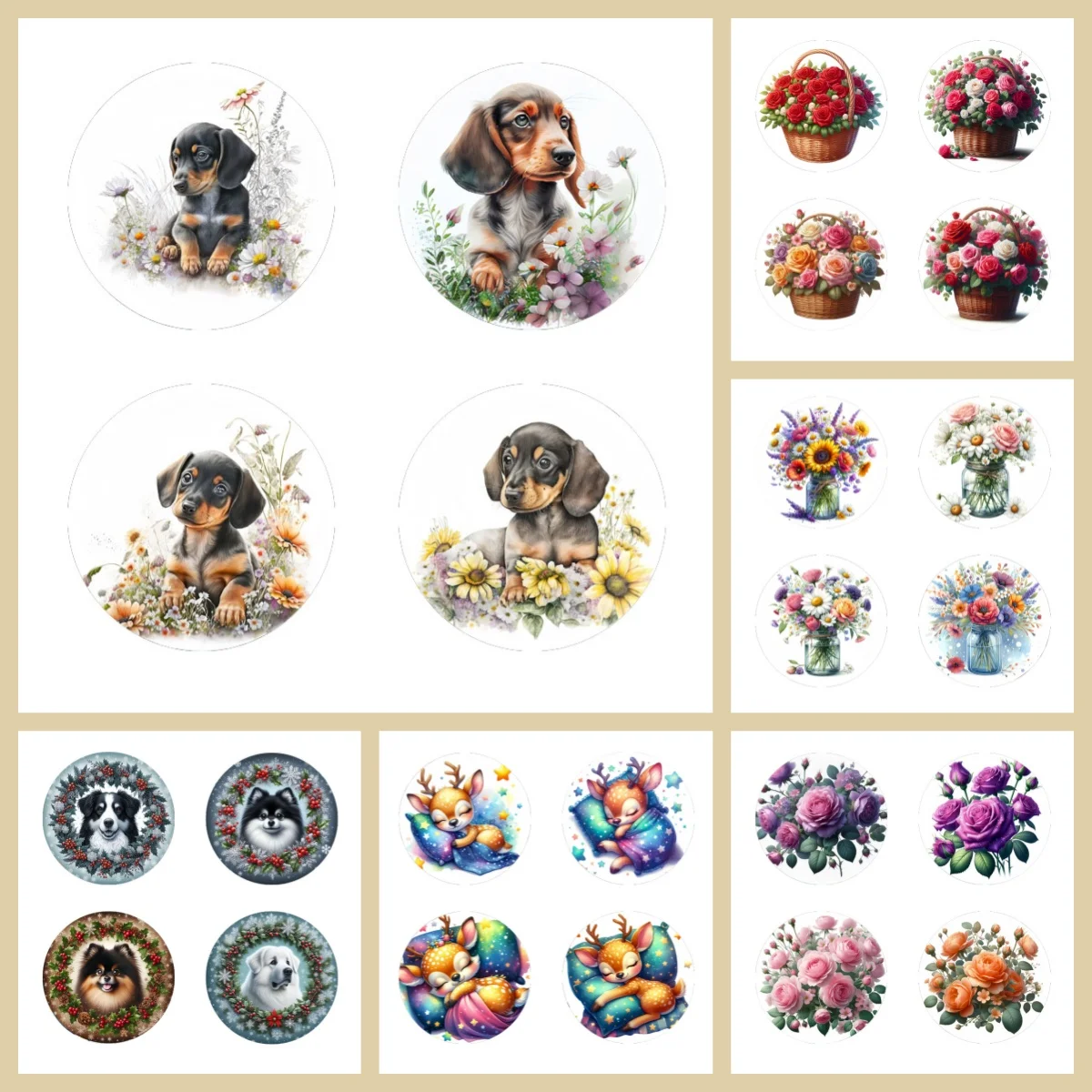 

4 wooden anti-slip and heat-insulating coasters with animal/floral patterns, office and living room coffee MATS