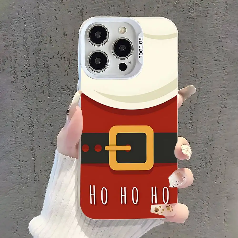 Casing Ponsel Natal Santa Claus Untuk iPhone 17,16,15,14,13,12,11,Pro,XS,Max,Plus,Mini,SE Putih Candy Matte Anti Benturan