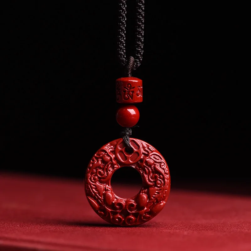 Natural Cinnabar Double Pixiu Safe Buckle Little Fish Lucky Turn Pendant Fashion Versatile Pendant