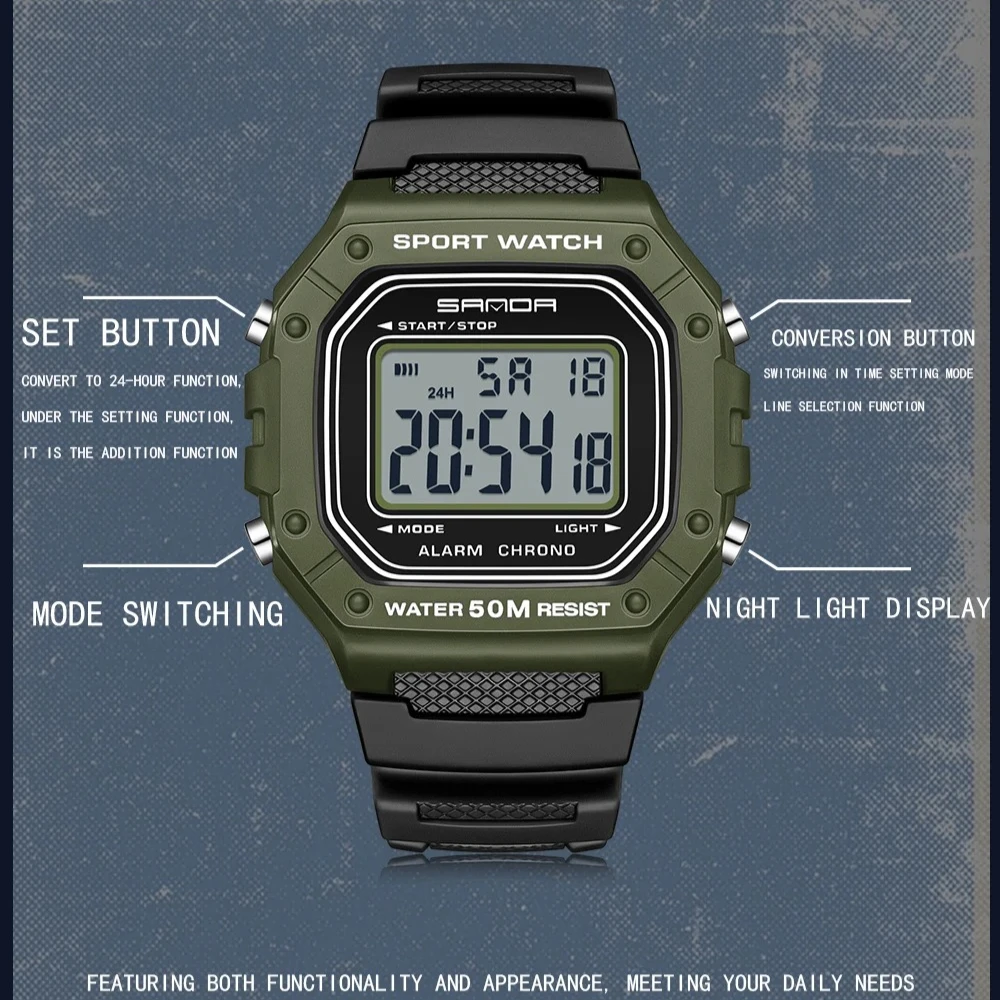 SANDA 2156 Fashion Mens Watch Military Water Resistant Sport Watches Army Small Dial Led Digital Wristwatches Stopwatches Male gallery 2