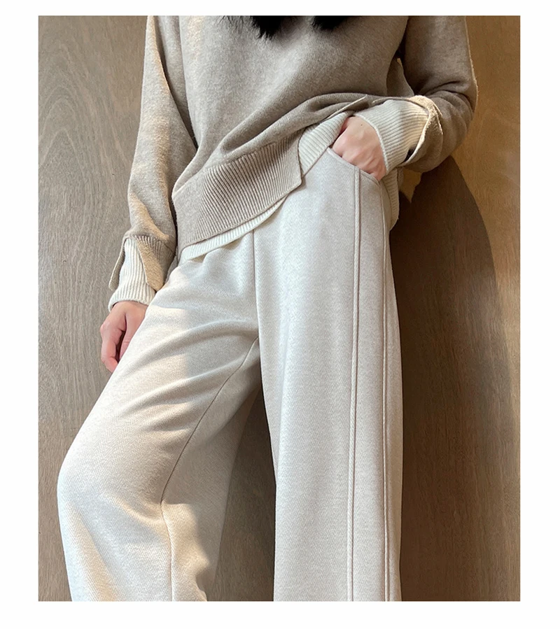 Kunstwollhose mit weitem Bein für Damen, modische elegante Baggy-Hose, Herbst-Winter-Bürohose für Damen, koreanische High-Waist-Straight-Hose, neu – Detail 9