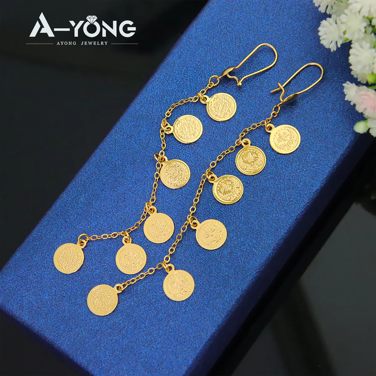 Turkish Gold Coins Dangles Earrings 18k Gold Plated Arabic Design Drop Earring Dubai Islamic Women Fashion Jewelry Gifts view 3