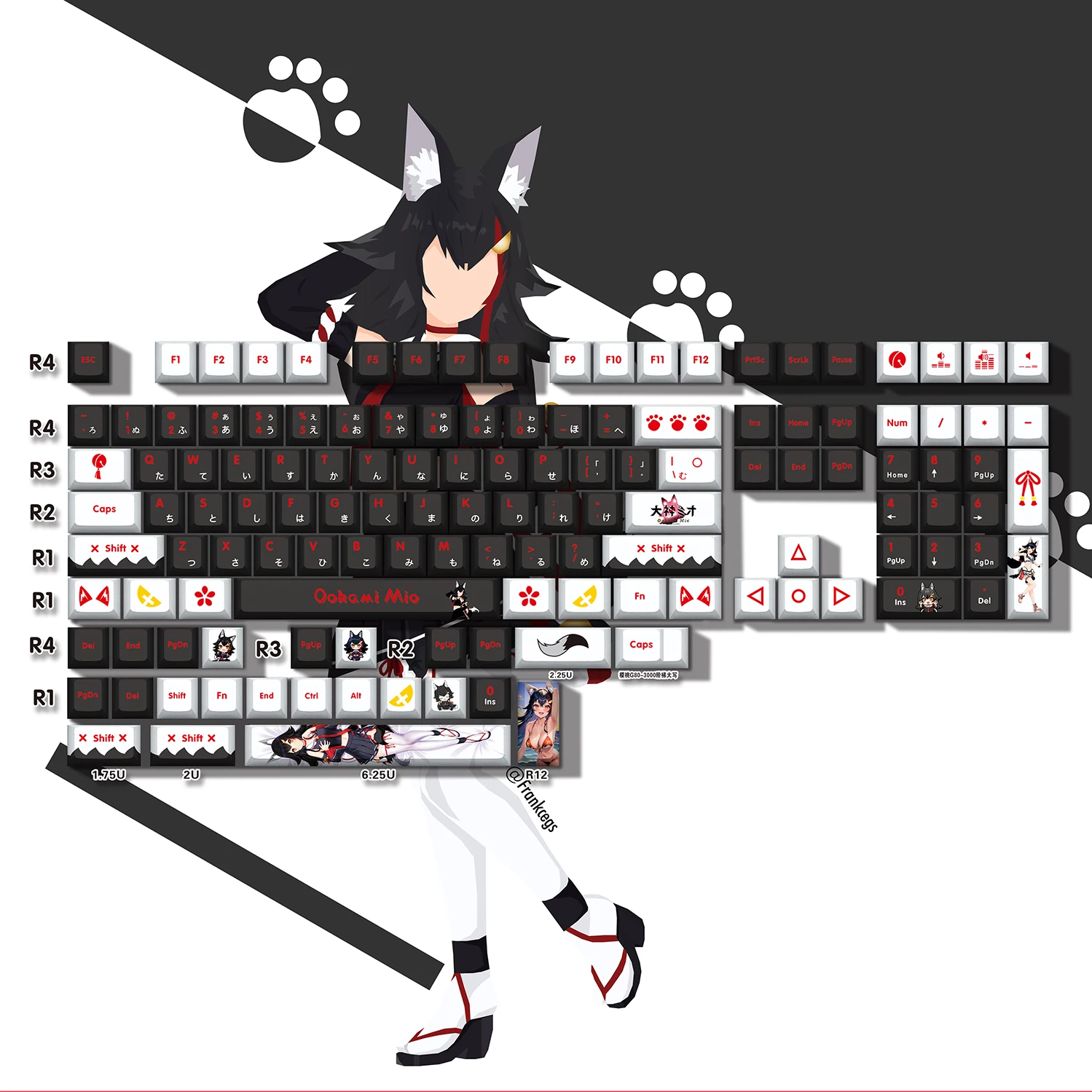 

Ookami Mio 132 Key Cap Vtuber Hololive Key Cover PBT DYE Sublimation Cherry MX Cross Axis Switch Keycap for Mechanical Keyboard