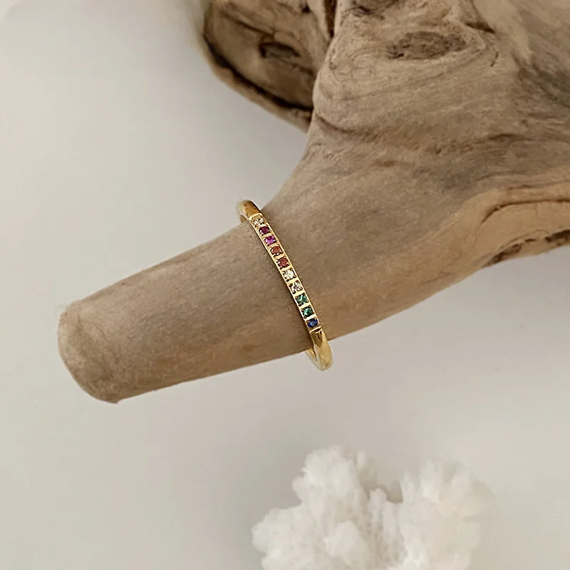 Retro Personality Colorful  Zircon Sun Adjustable Rings for Women Charm Gold Color Stainless Steel Star Finger Jewelry Colorfast