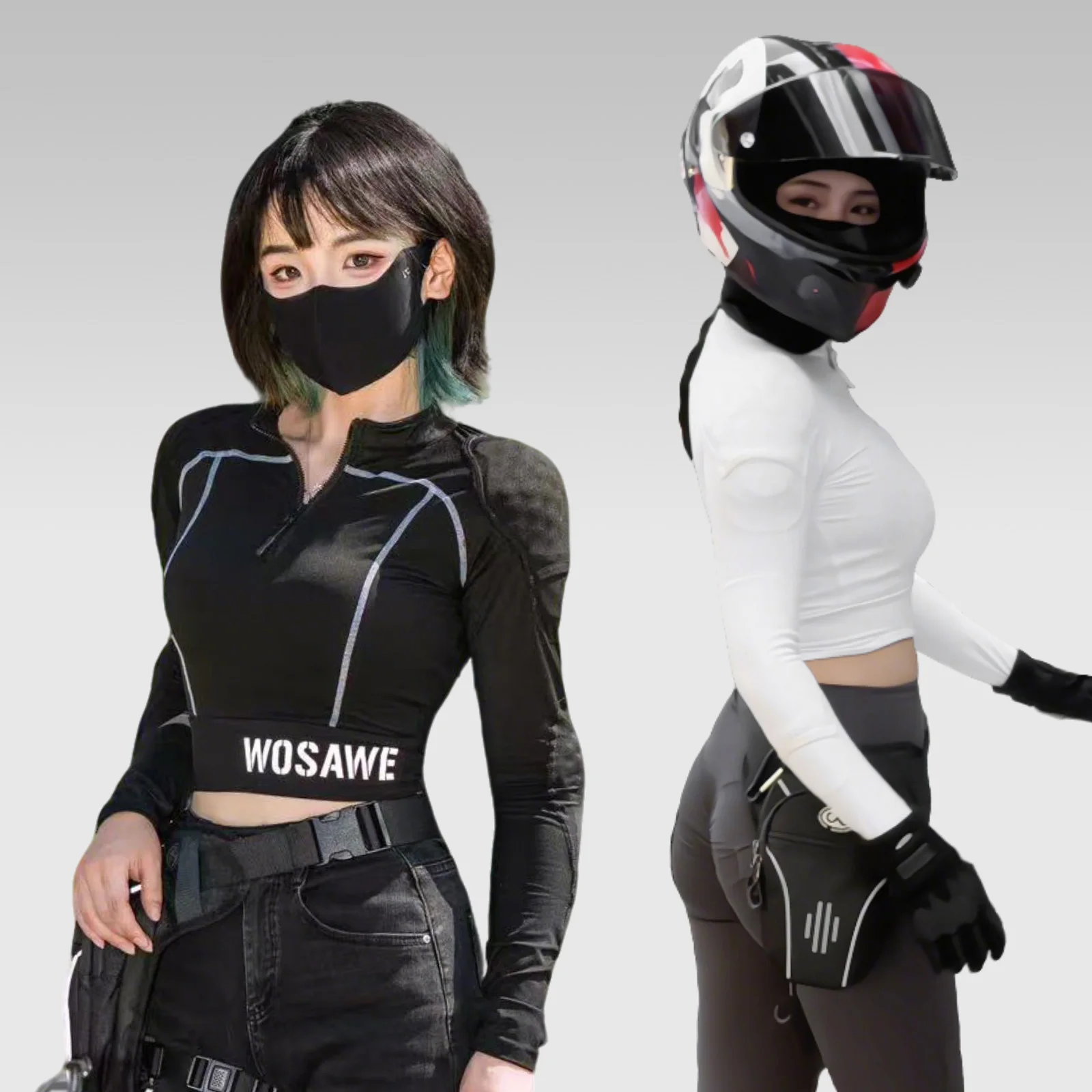 WOSAWE CE Level 2 Jaket Motor Wanita Sepeda Motor Seksi Slim Fit Setengah Ritsleting Kemeja Musim Panas Musim Gugur Pakaian Yoga Kebugaran Lari