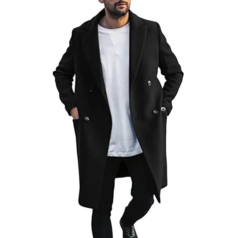 

Autumn and Winter Mens Woolen Blend Coat Long Windbreaker European Size Overcoat Double-breasted Menswear Trench