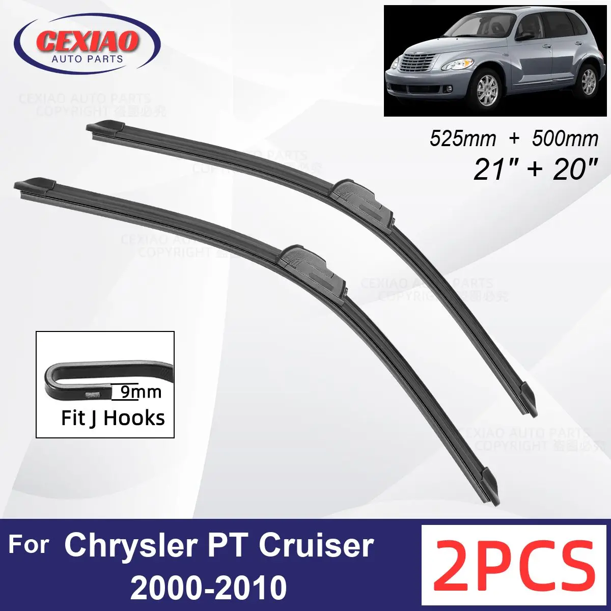 

Car Wiper For Chrysler PT Cruiser 2000-2010 Front Wiper Blades Soft Rubber Windscreen Wipers Auto Windshield 21" 20" 525mm 500mm