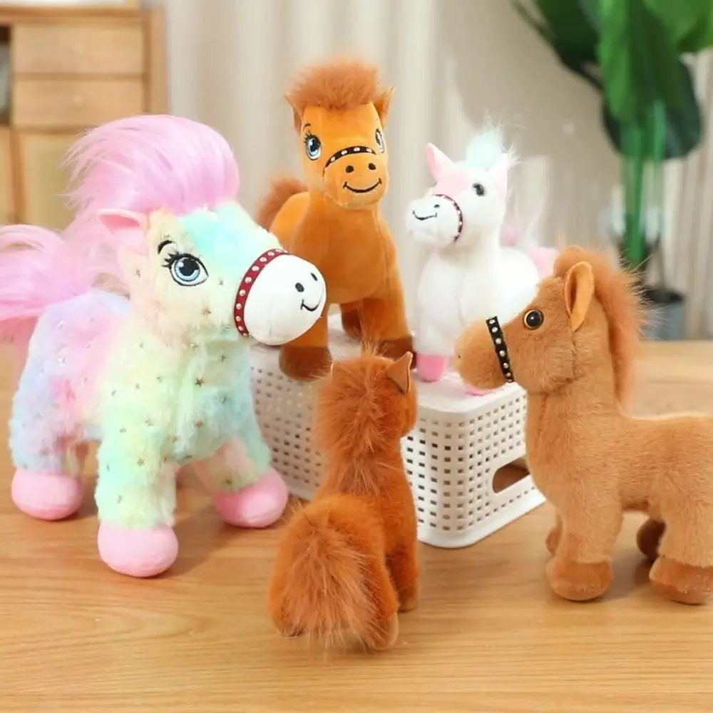 

Simulation Standing Foal Plush Doll Fluffy Tail Long Mane Pony Plush Toys Soft Attractive Eyes Cartoon Horse Stuffed Toy