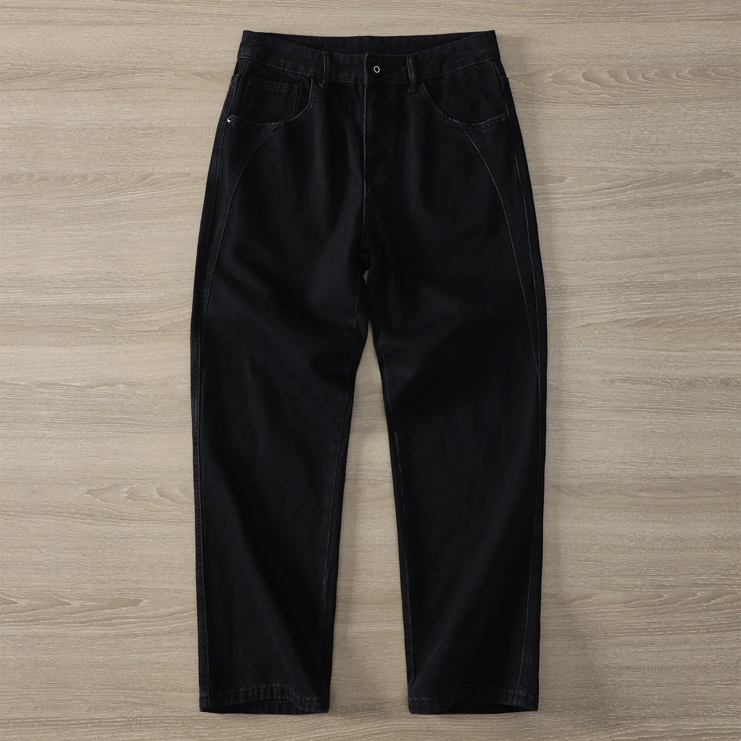 

Осенние мужские повседневные свободные прямые потертые джинсы, американские классические черные трехмерные брюки-ножницы с локомотивом