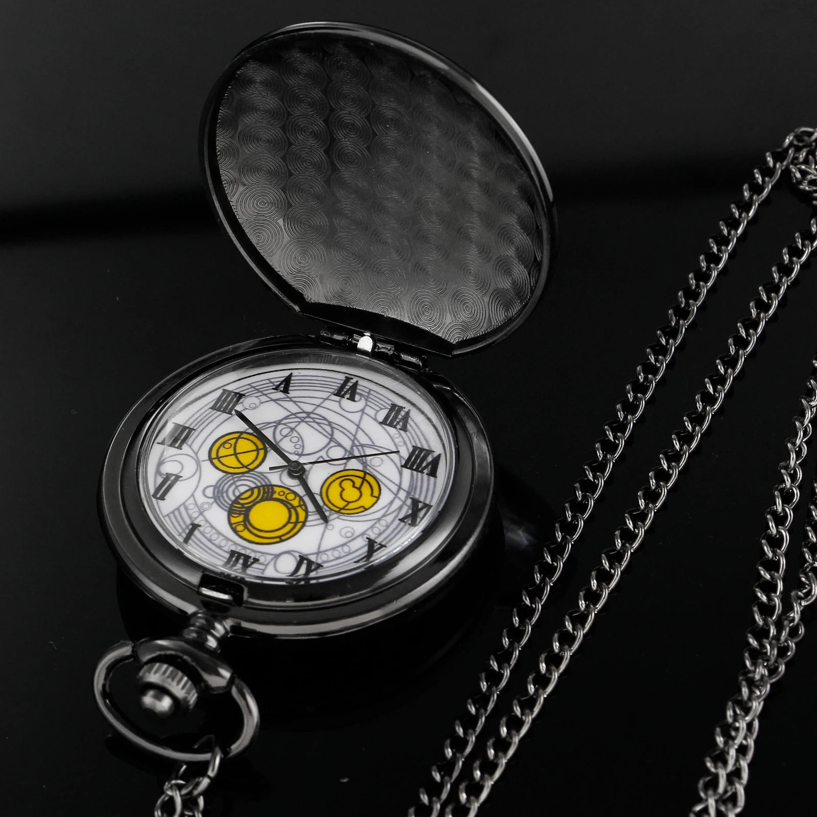 Black Mysterious Gemstone Doctor Strange Quartz Pocket Watch Fashionable Nostalgic Necklace Pendant Gift for Men and Women